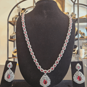 Haram Earrings Set with Red Stone cz silver finish